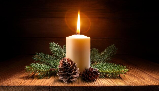 a candle that is lit on a wooden table