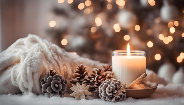 a candle that is on a table with a candle in the background