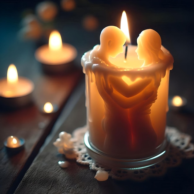 a candle wax look like two figures in loving embrace lighting up