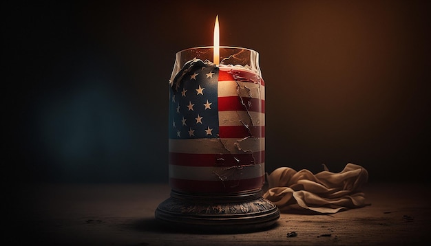 A candle with the american flag on it