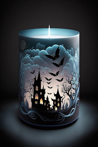 A candle with bats and a candle in the sky