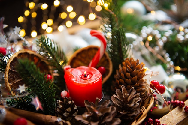 candle with fir branches