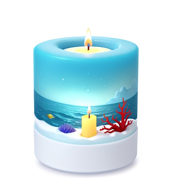 Candle with serene sea scene