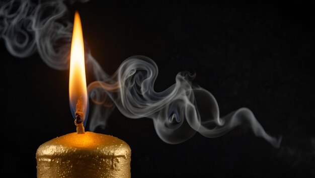 Photo a candle with smoke coming out of it and a black background