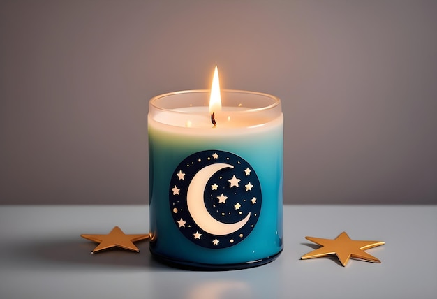 Candle with stars and moon sets festive mood