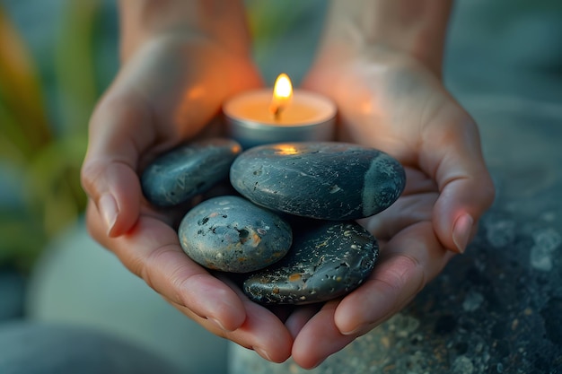 Candlelight and Stones in Water