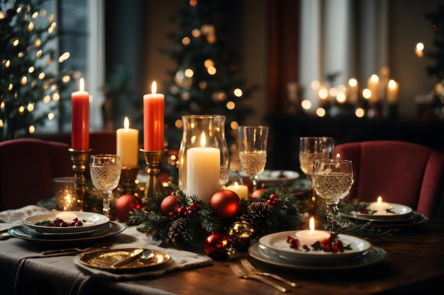 Candlelit Christmas Table Setting