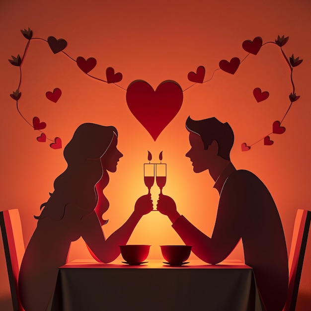 Candlelit Dinner Table Valentine Day background paper cut