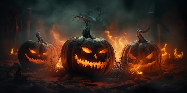 Candlelit pumpkins for Halloween Generative Ai