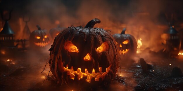 Candlelit pumpkins for Halloween Generative Ai