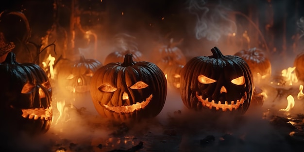 Candlelit pumpkins for Halloween Generative Ai