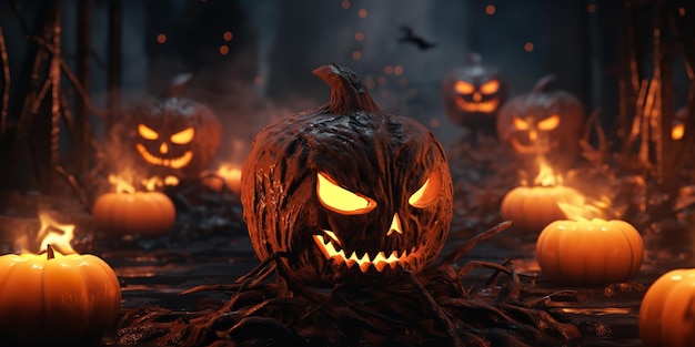 Candlelit pumpkins for Halloween Generative Ai