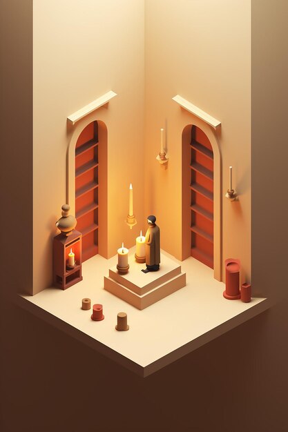 Candlemas Day minimalist diorama isometric created with generative ai