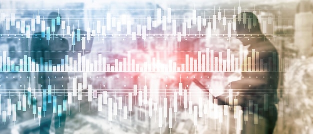 Candles chart diagram graph stock trading investment business finance concept mixed media double exposure virtual screen