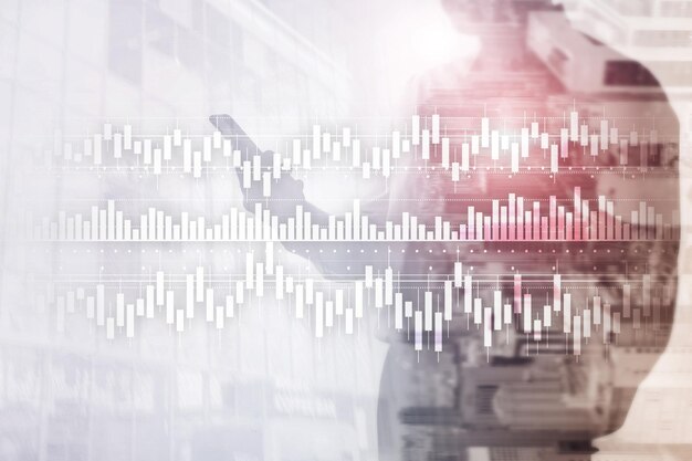 Candles chart diagram graph stock trading investment business finance concept mixed media double exposure virtual screen