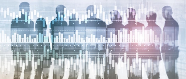 Candles chart diagram graph stock trading investment business finance concept mixed media double exposure virtual screen.