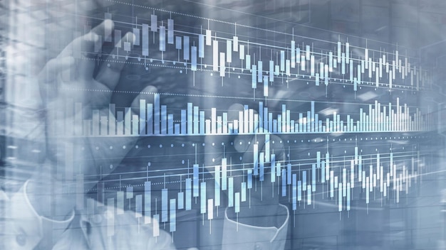 Candles chart diagram graph stock trading investment business finance concept mixed media double exposure virtual screen