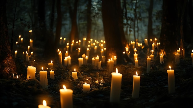 Photo candles in a dark forest