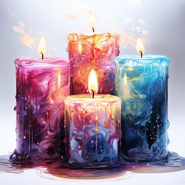 Candles in a glass with water and splashes