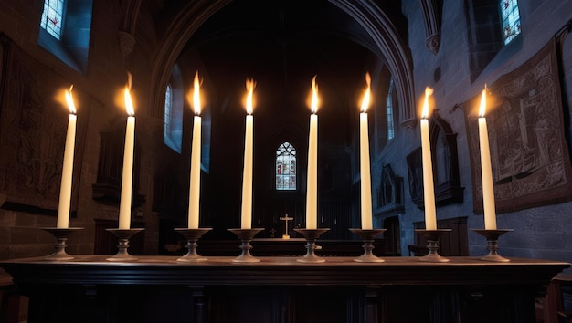 Candles Glowing in a Gothic Church