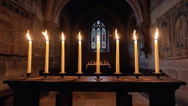 Candles Glowing in a Gothic Church