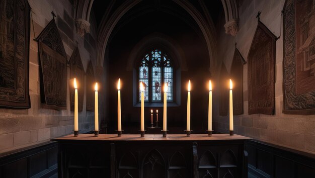 Candles Glowing in a Gothic Church