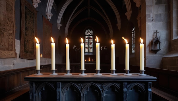 Candles Glowing in a Gothic Church