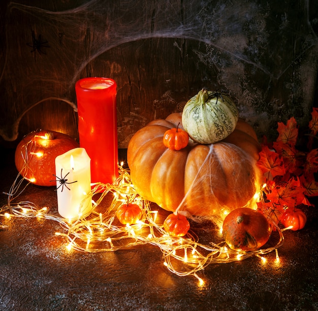 Candles and Halloween pumpkins