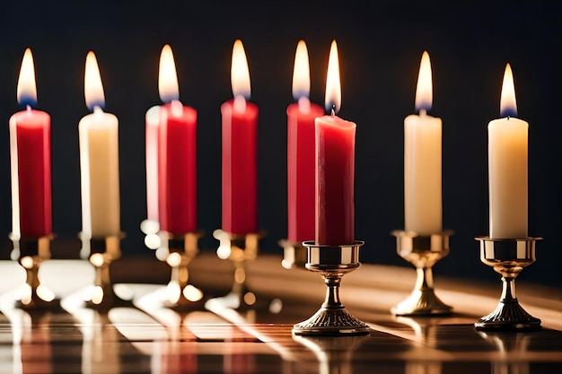 Candles on a table with a black background