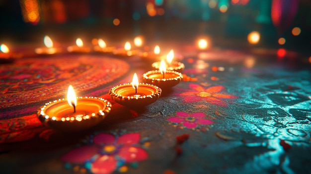 Photo candles in a temple with a colorful background