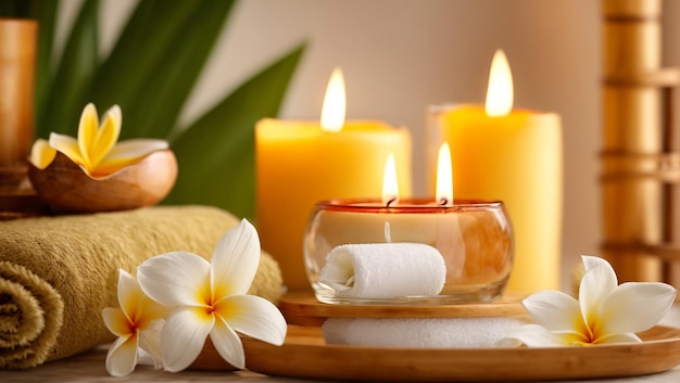 Candles towel flower spa salon concept