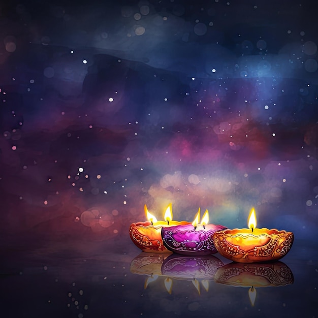 Candles watercolor illustration on dark for Diwali holiday