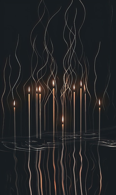 Photo candles with a dark background and their reflection in water