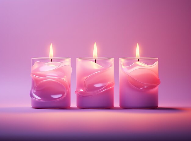 Candles with decor on the table on a colored background