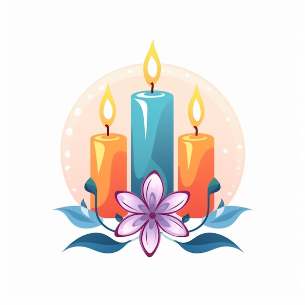 Candles with flowers and leaves on a white background generative ai