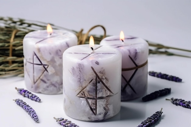 Candles with the wiccan symbol on them