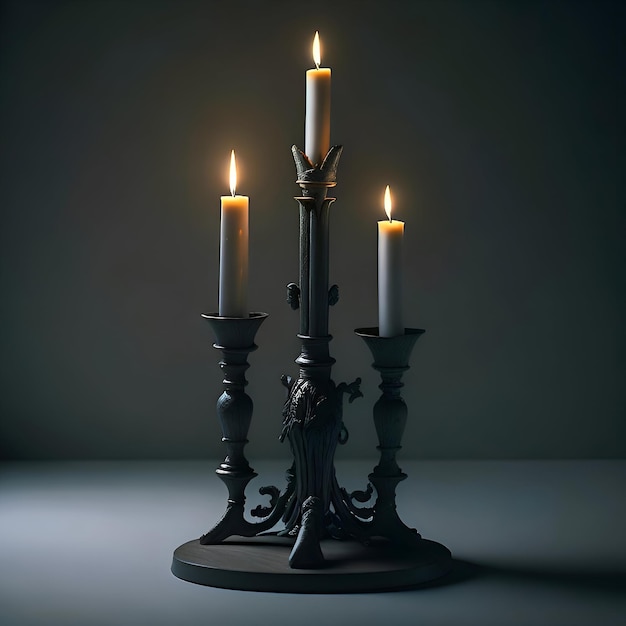 candles on wooden candle stick with dark background