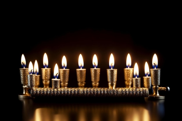 Candlestick with burning candles for Hanukkah Ai generated