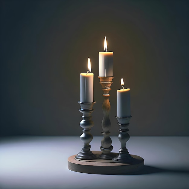 candlestick with candle on gray background