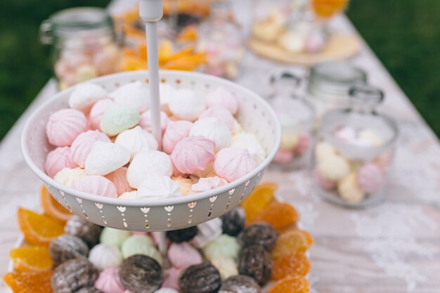 Candy Bar. Delicious sweet buffet with cupcakes. Sweet holiday buffet with cupcakes and other desserts.