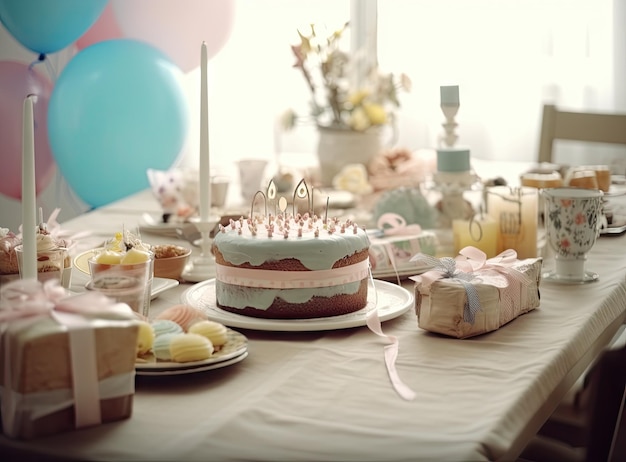 Candy Bar in marine style on children's day birth Happy Birthday concept Decorated room