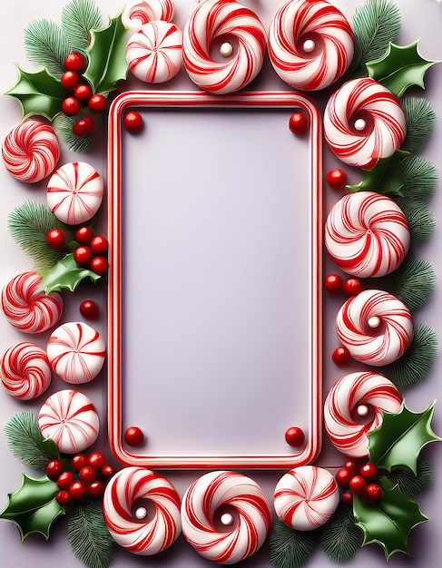 Photo candy cane frame with holly