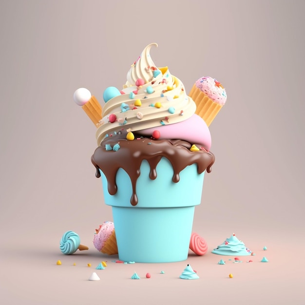 Candy dreamy dessert design colorful cupcake and ice cream generative ai