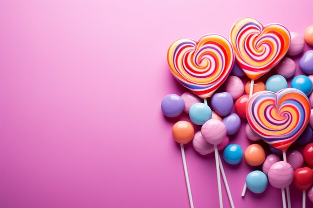 Photo candy fantasy a pink backdrop adorned with a rainbow of hearts