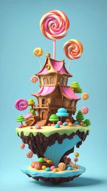 Candy House In The Form Of A Mushroom 3D Rendering