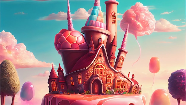 Candy kingdom castle Creative concept of a A Beautiful digital artwork of a candy kingdom castle