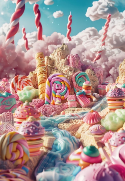 Candy Land Fantasy Landscape With Colorful Sweets and Treats