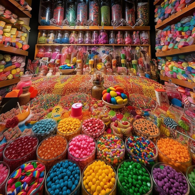 A candy store with many different colored candies