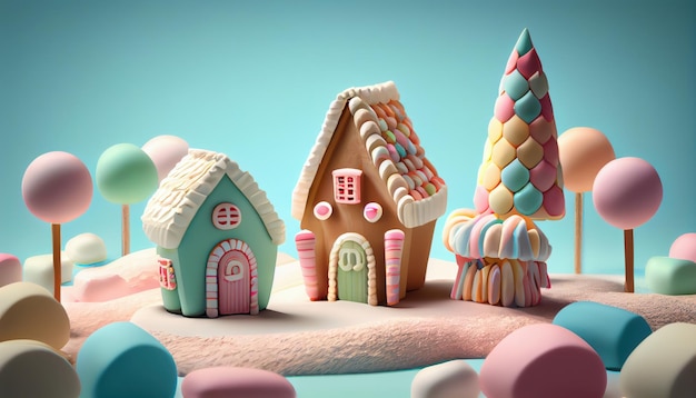 Candyland houses made from marshmallow and sweets