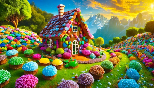 Candyland wonderland fantasy sweet and magical world candy house